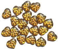 20 13mm Topaz with Silver Stars Glass Heart Bead Pendants